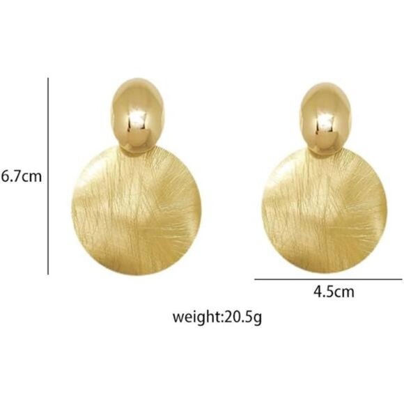 Gold Disc Round Drop Earrings Circular Dangle Earrings Round Stud Jewelry - Picture 5 of 6